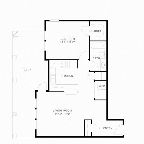 Floor plan for 1 bed, 1 bath, 809 sqft